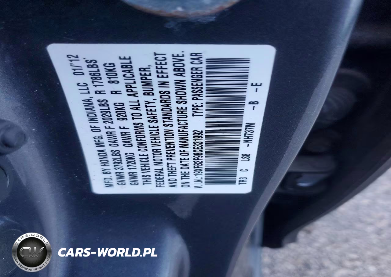 2012 Honda Civic Exl VIN:19XFB2F98CE331992 - 12