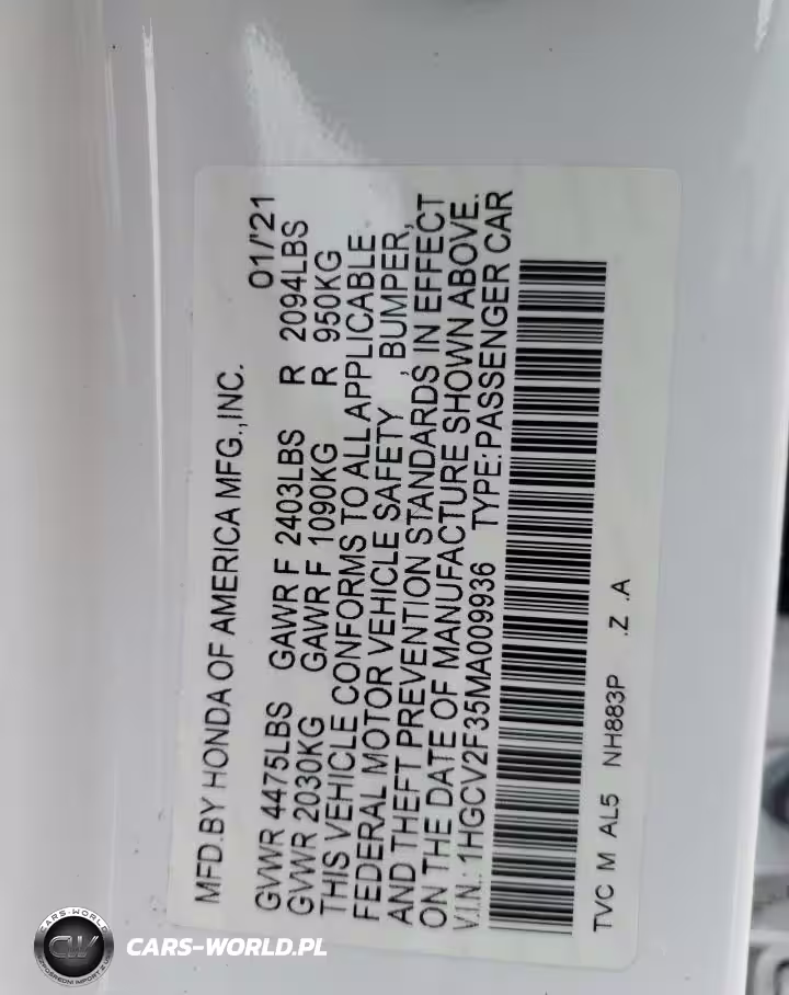 2021 Honda Accord Sport VIN:1HGCV2F35MA009936 - 12
