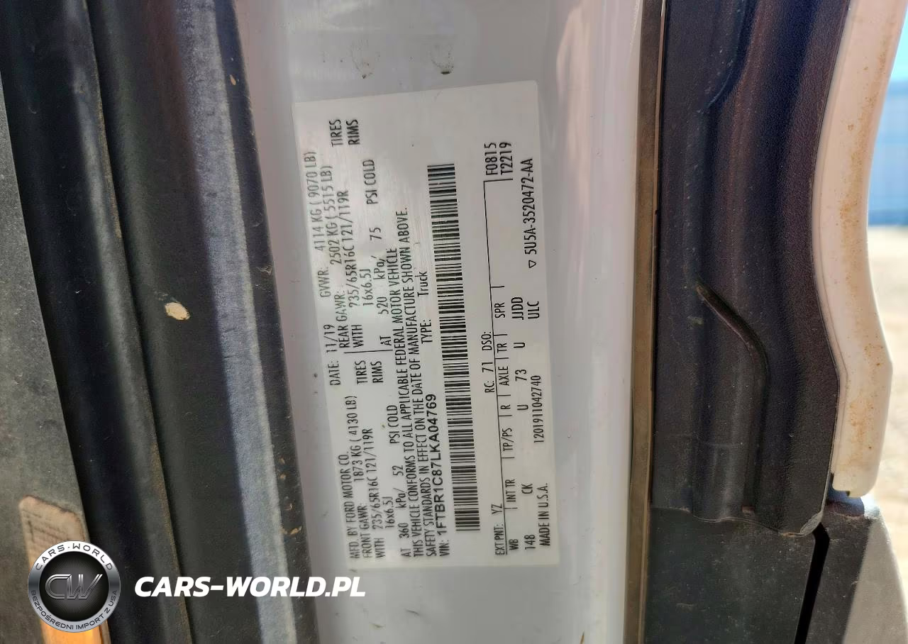 2020 Ford Transit T-250 Delivery Van VIN:1FTBR1C87LKA04769 - 12
