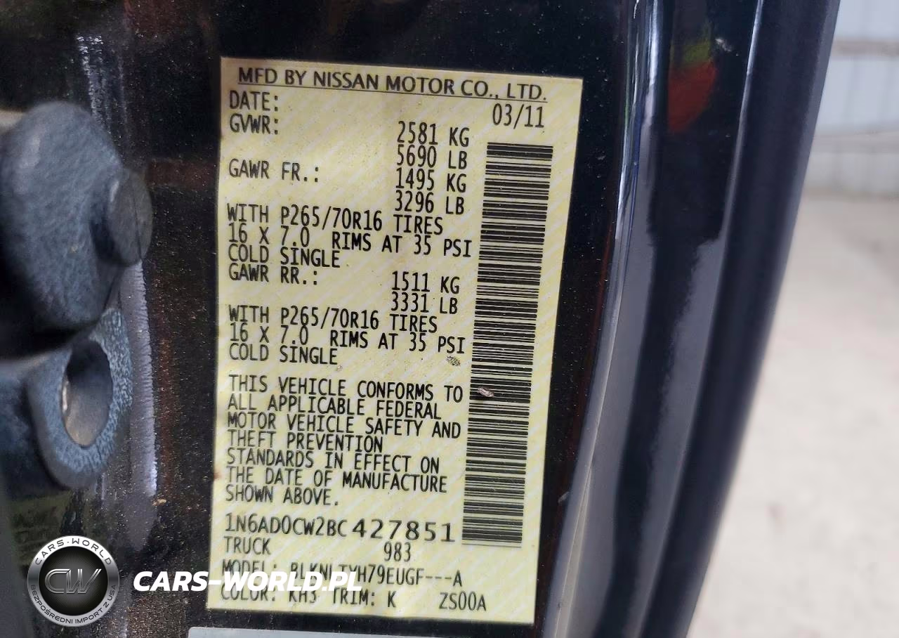 2011 Nissan Frontier Sv V6 VIN:1N6AD0CW2BC427851 - 12