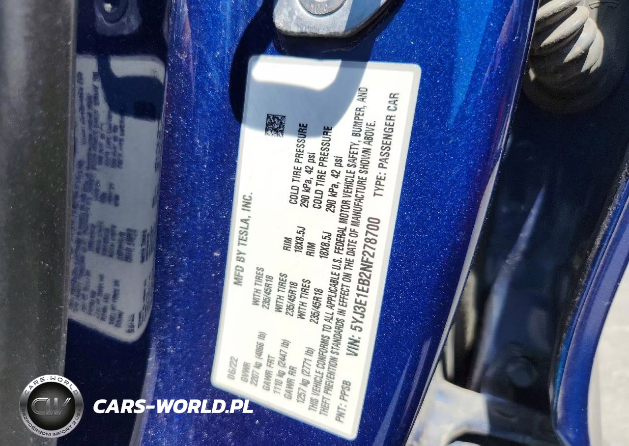 2022 Tesla Model 3 VIN:5YJ3E1EB2NF278700 - 12