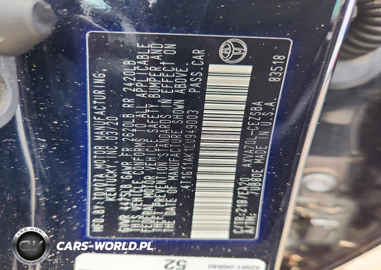 2020 Toyota Camry Se VIN:4T1G11AK1LU949003 - 12