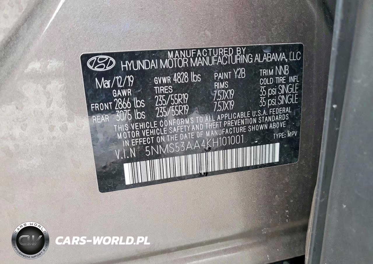 2019 Hyundai Santa Fe Limited 2.0T VIN:5NMS53AA4KH101001 - 13