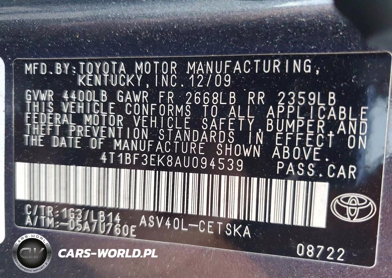 2010 Toyota Camry Se VIN:4T1BF3EK8AU094539 - 12