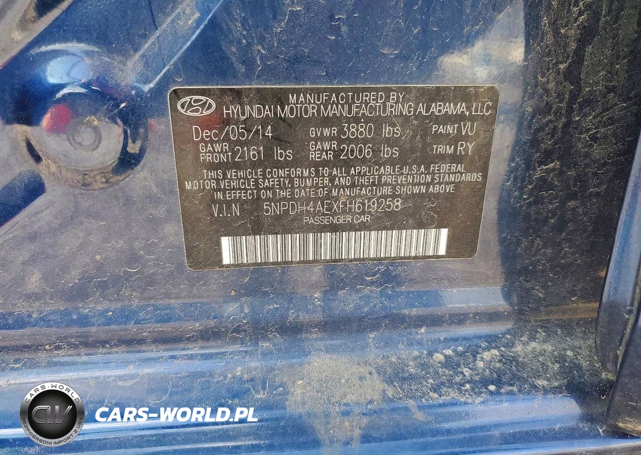 2015 Hyundai Elantra Se VIN:5NPDH4AEXFH619258 - 12