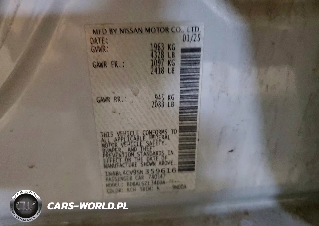2025 Nissan Altima Sr VIN:1N4BL4CV9SN359616 - 12