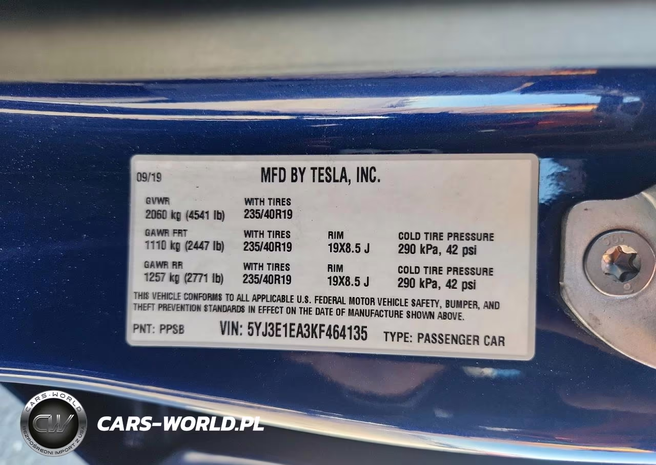 2019 Tesla Model 3 VIN:5YJ3E1EA3KF464135 - 12