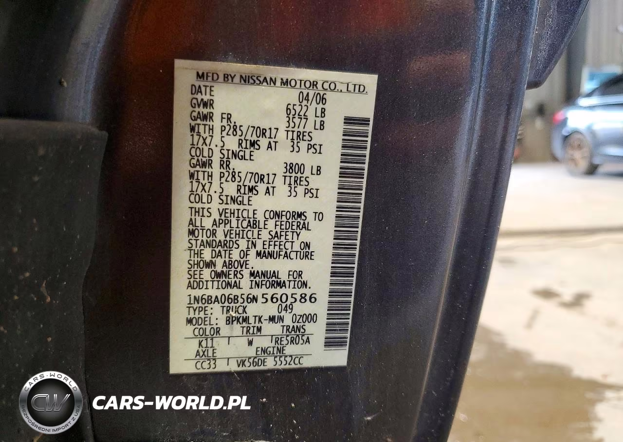 2006 Nissan Titan Xe-Se-Le VIN:1N6BA06B56N560586 - 12