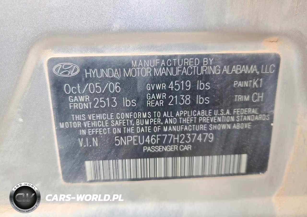2007 Hyundai Sonata VIN:5NPEU46F77H237479 - 12