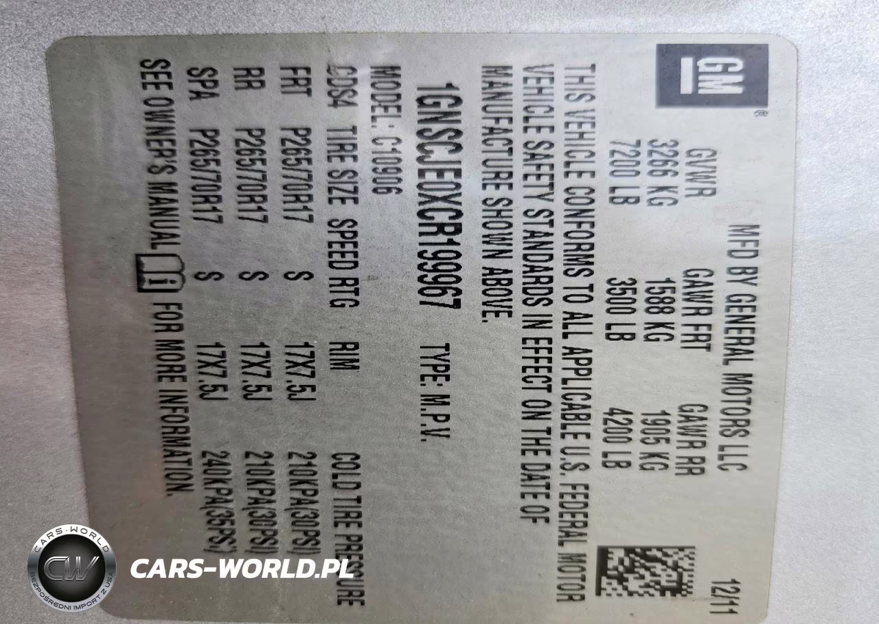 2012 Chevrolet Suburban C1500 Lt VIN:1GNSCJE0XCR199967 - 13
