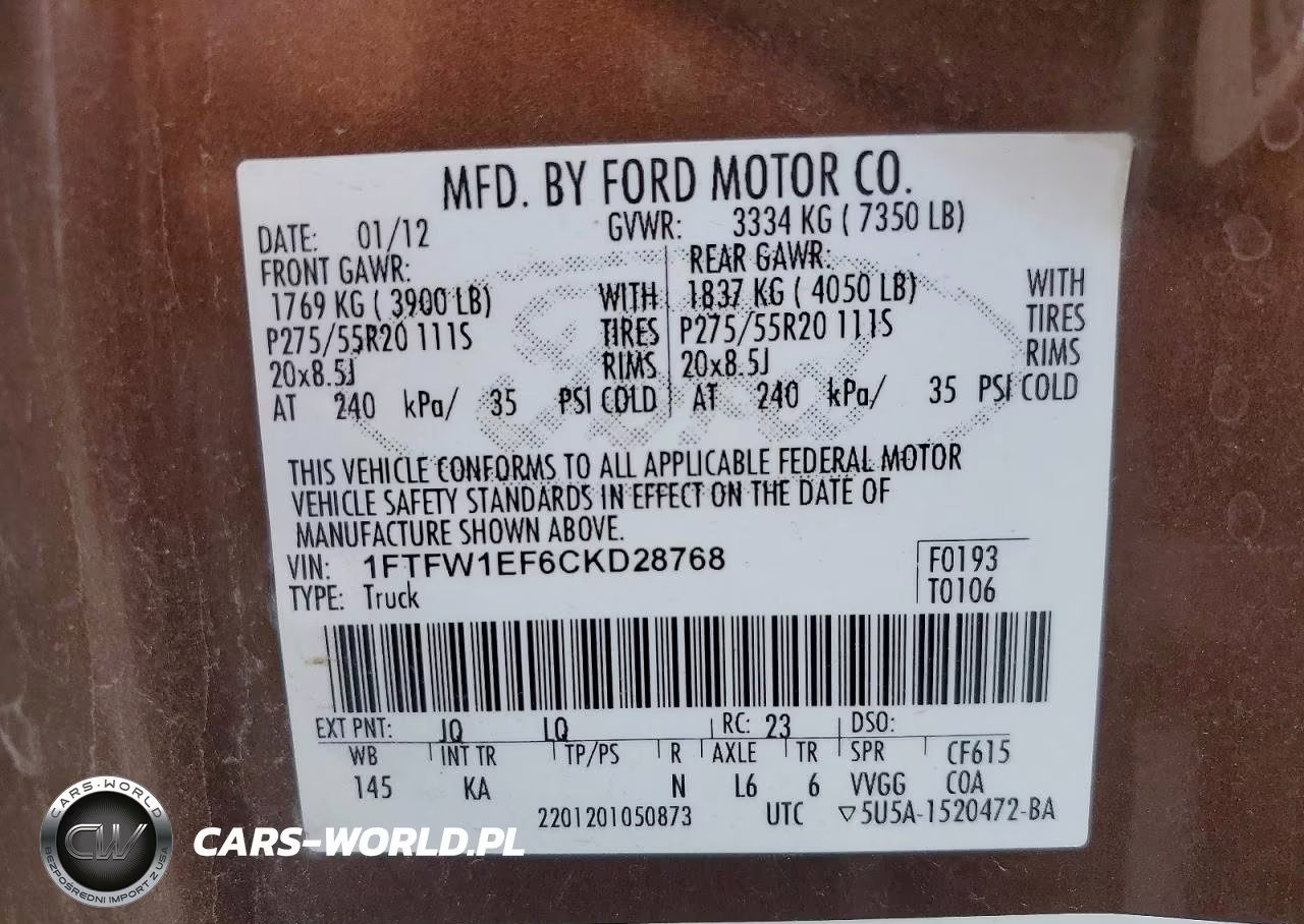 2012 Ford F150 Supercrew VIN:1FTFW1EF6CKD28768 - 12