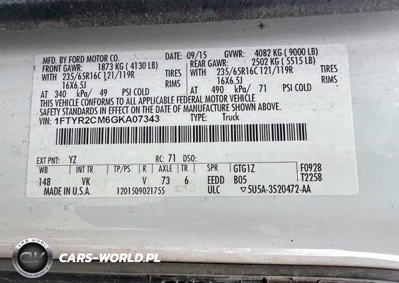 2016 Ford Transit T-250 VIN:1FTYR2CM6GKA07343 - 11