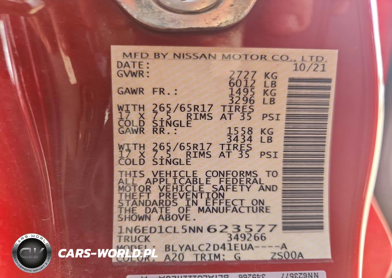 2022 Nissan Frontier Sv VIN:1N6ED1CL5NN623577 - 12