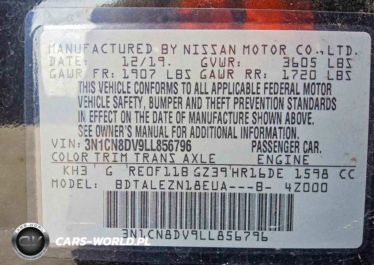 2020 Nissan Versa S VIN:3N1CN8DV9LL856796 - 12