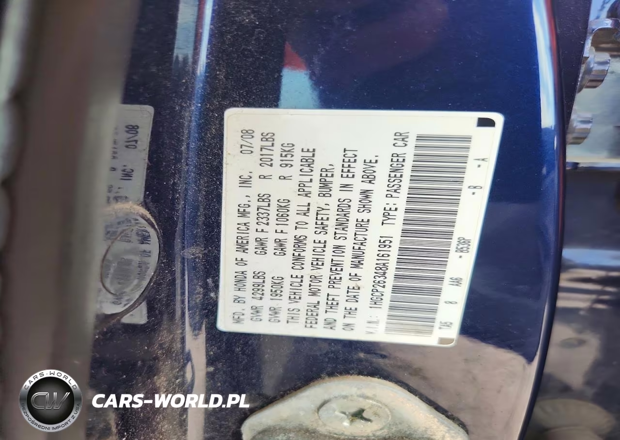 2008 Honda Accord Lx VIN:1HGCP26348A161951 - 12
