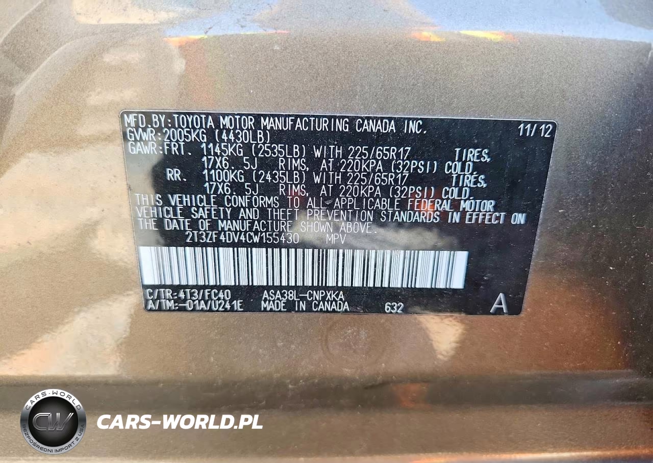 2012 Toyota Rav4 Base VIN:2T3ZF4DV4CW155430 - 14