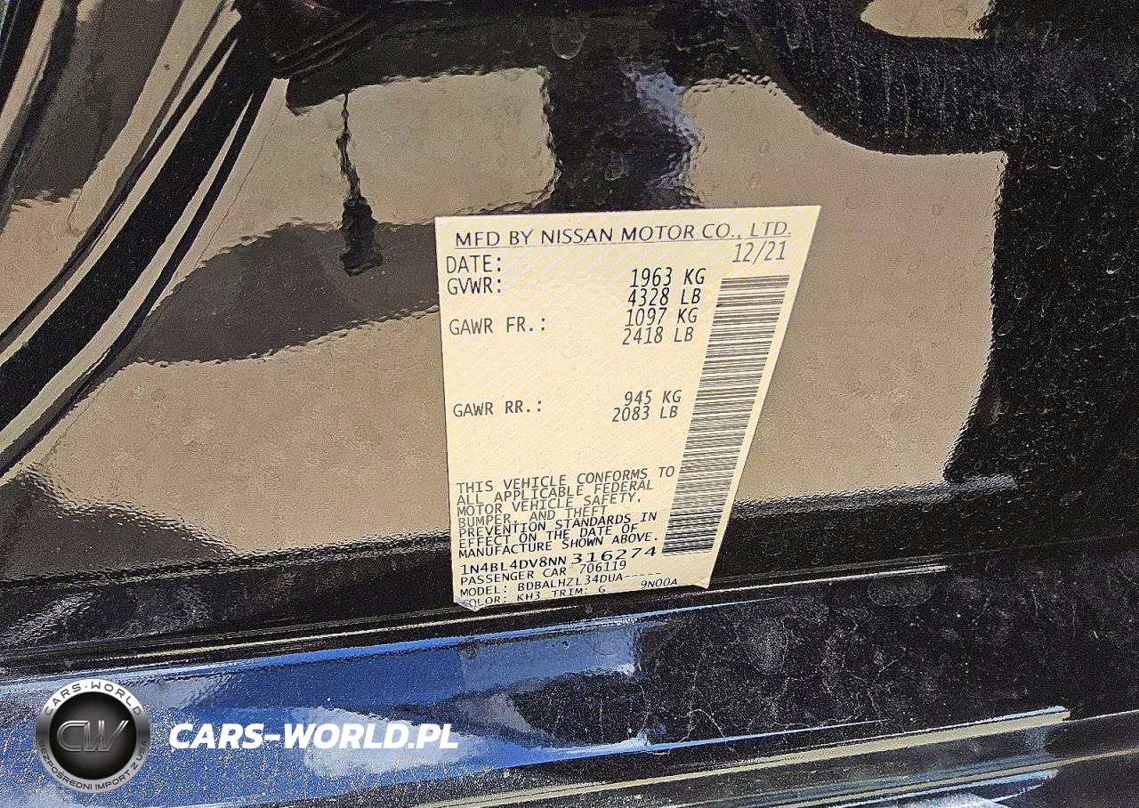 2022 Nissan Altima Sv VIN:1N4BL4DV8NN316274 - 12