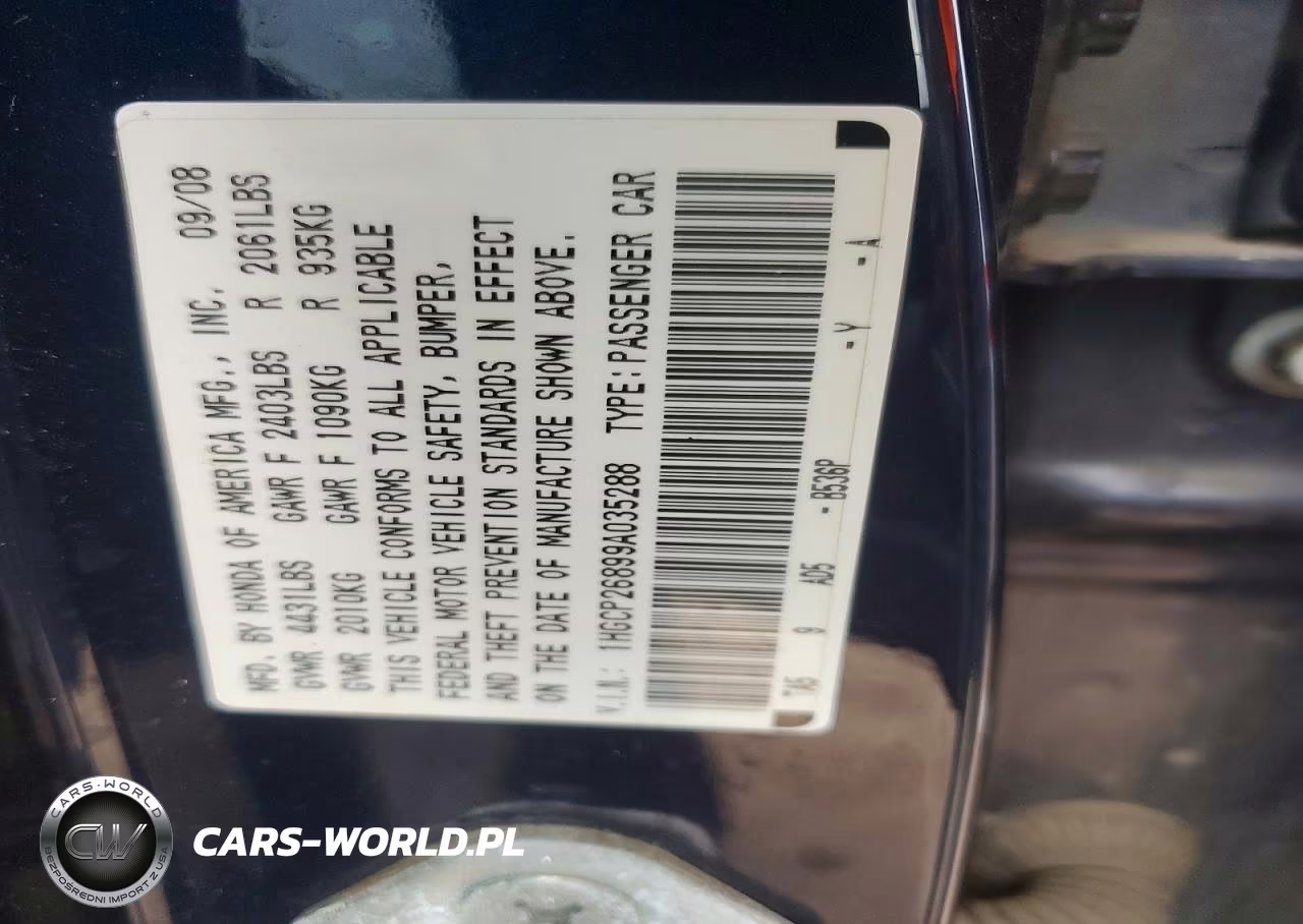 2009 Honda Accord Exl VIN:1HGCP26899A035288 - 12