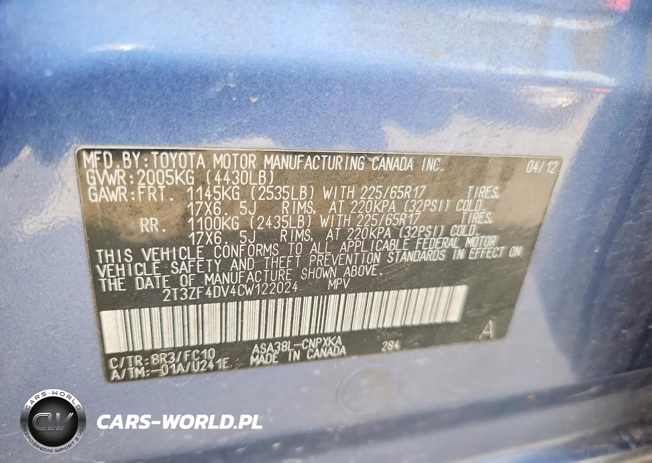 2012 Toyota Rav4 Base VIN:2T3ZF4DV4CW122024 - 13