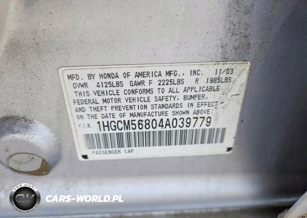 2004 Honda Accord Ex VIN:1HGCM56804A039779 - 12