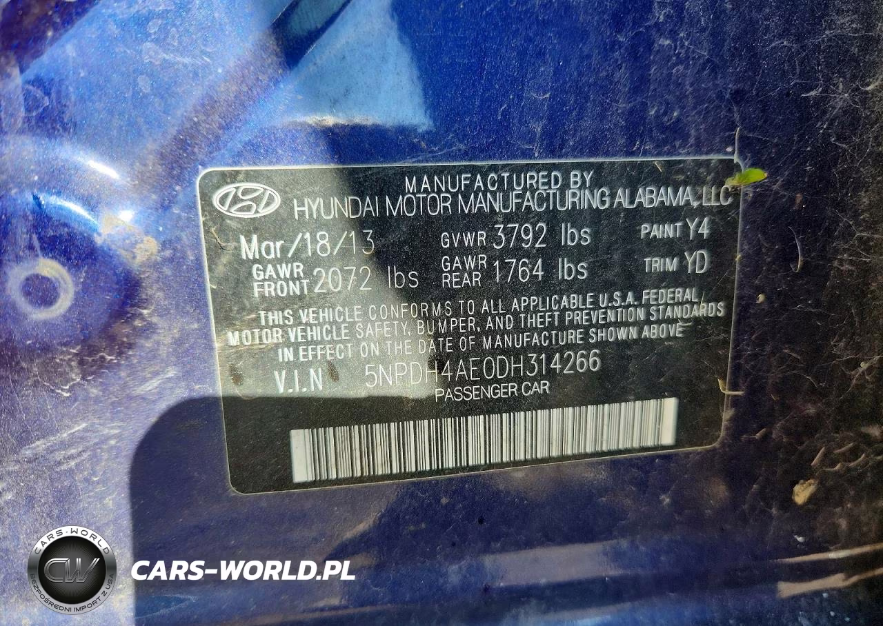 2013 Hyundai Elantra Gls VIN:5NPDH4AE0DH314266 - 12