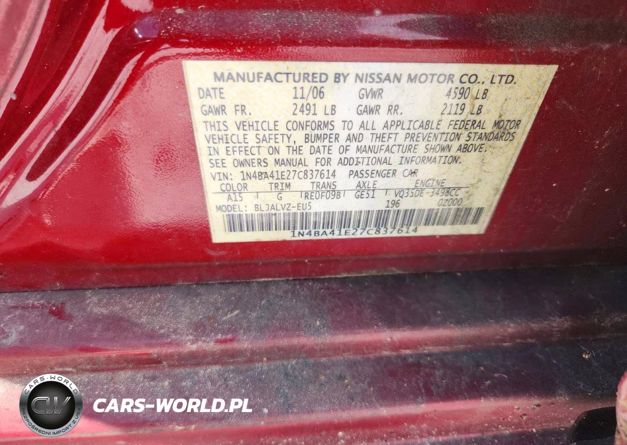 2007 Niss Maxima VIN:1N4BA41E27C837614 - 12