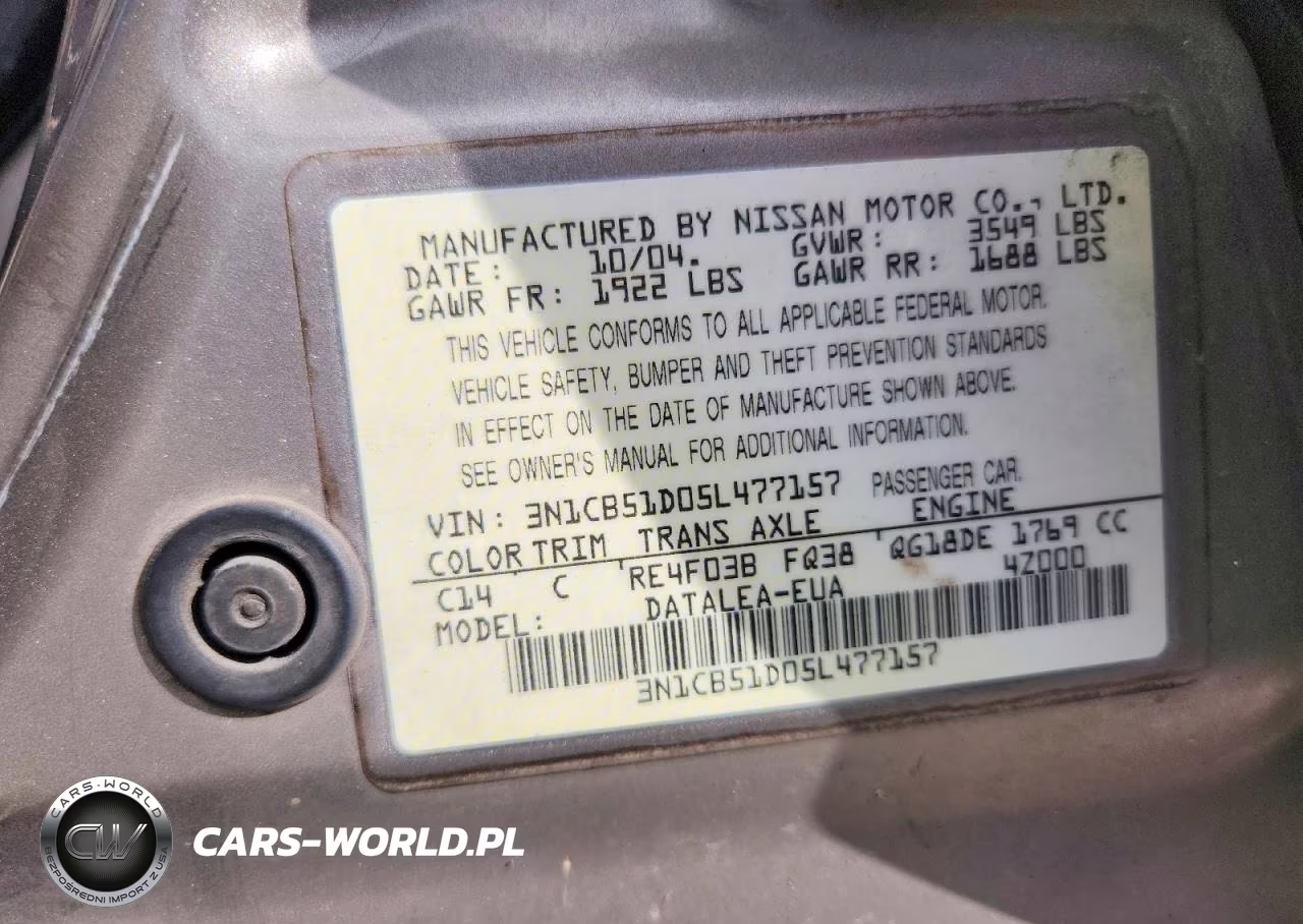 2005 Nissan Sentra 1.8 VIN:3N1CB51D05L477157 - 12