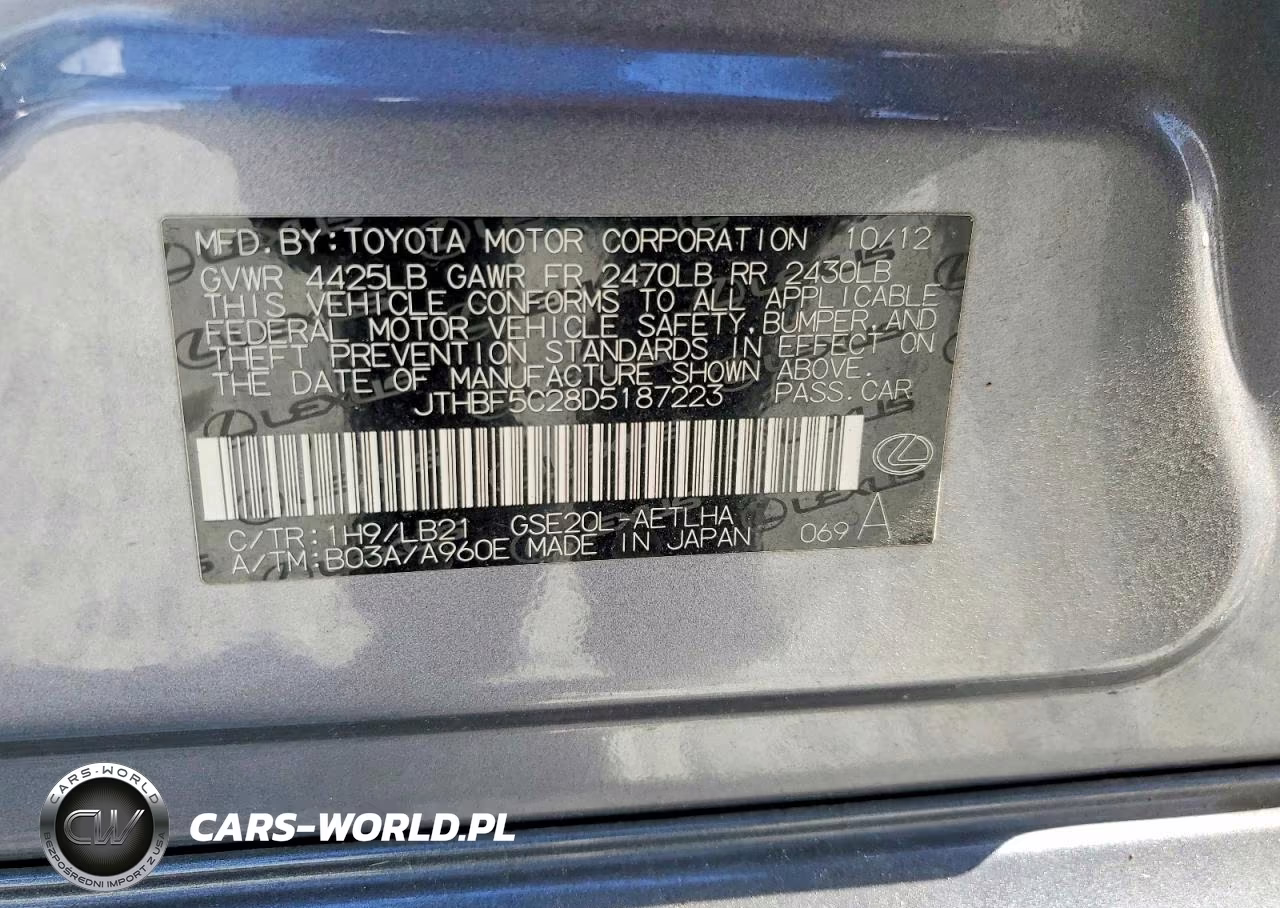 2013 Lexus Is 250 VIN:JTHBF5C28D5187223 - 12