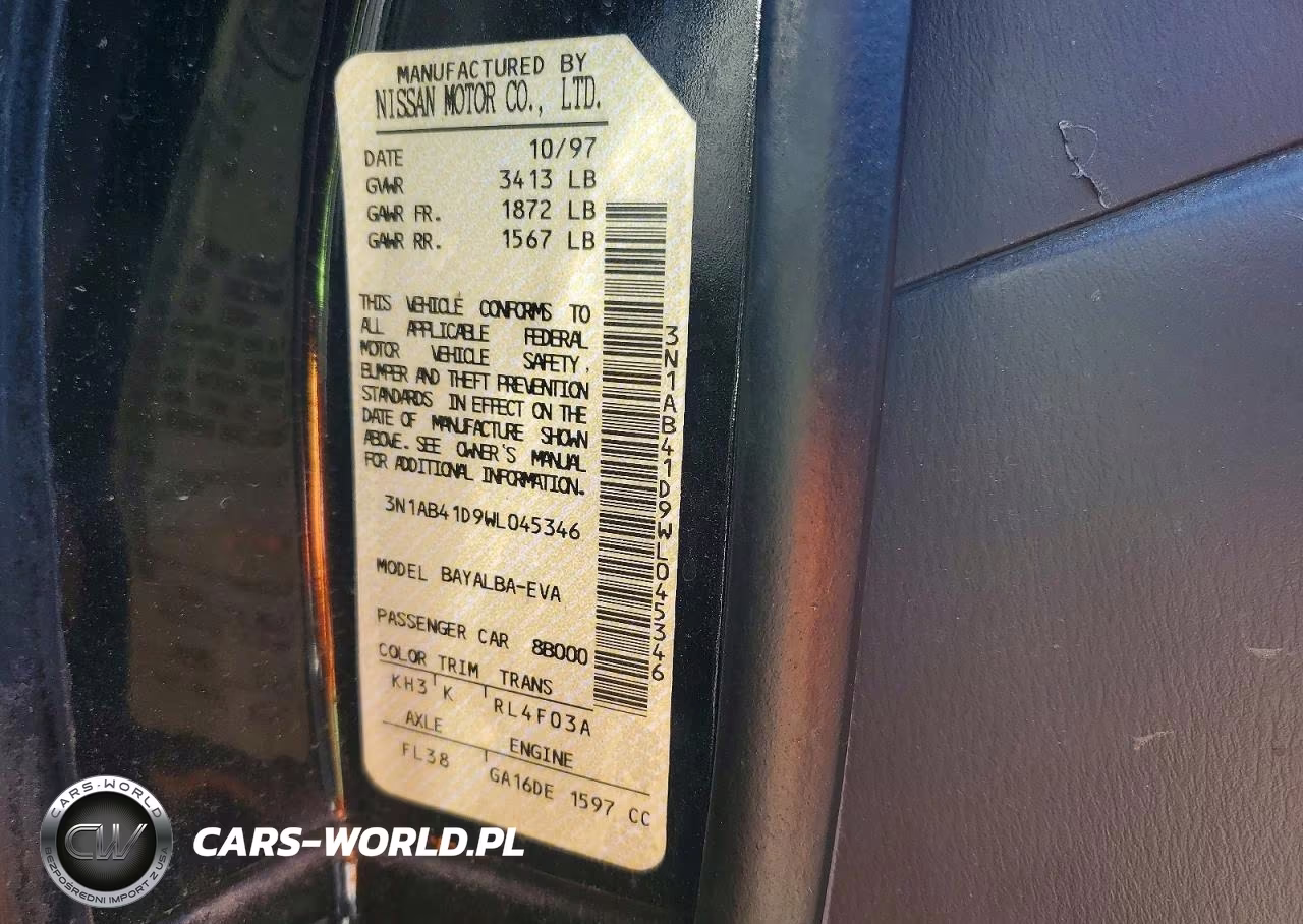 1998 Nissan Sentra Base VIN:3N1AB41D9WL045346 - 12