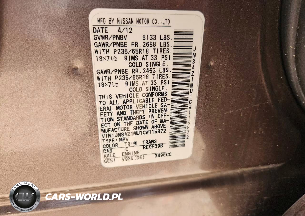 2012 Nissan Murano S VIN:JN8AZ1MU1CW115872 - 13