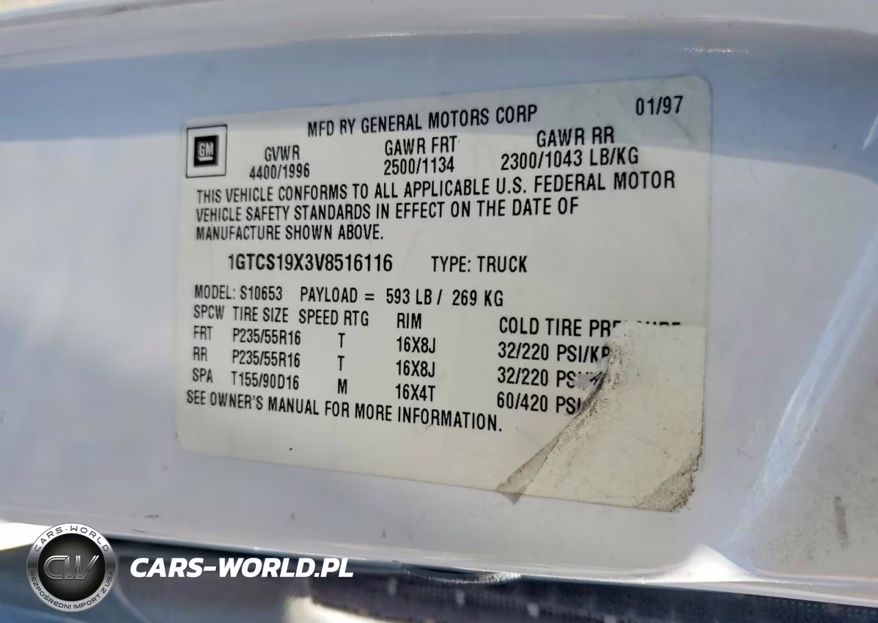 1997 GMC Sonoma VIN:1GTCS19X3V8516116 - 12