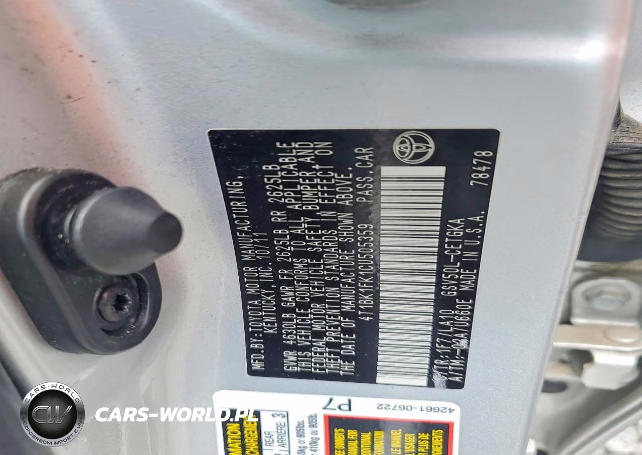 2012 Toyota Camry Xle V6 VIN:4T1BK1FK1CU505359 - 12