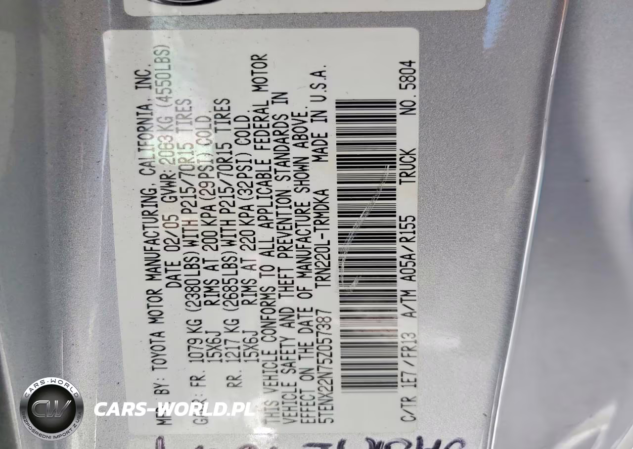 2005 Toyota Tacoma Base VIN:5TENX22N75Z057387 - 12