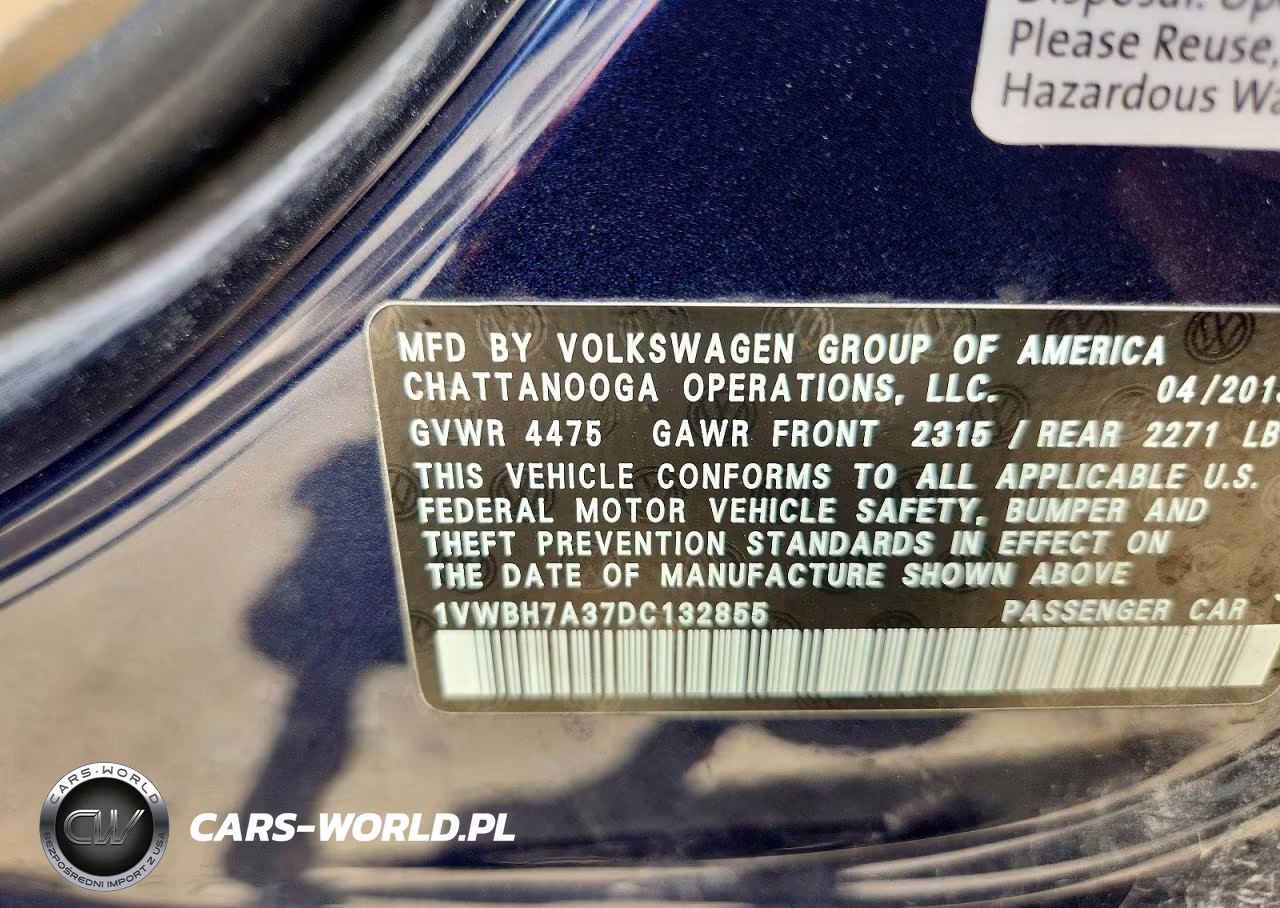 2013 Volkswagen Passat Se VIN:1VWBH7A37DC132855 - 12