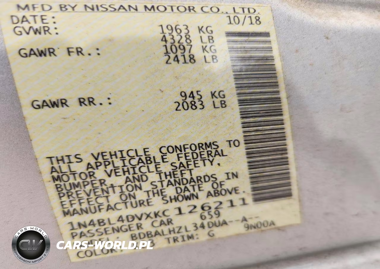 2019 Nissan Altima Sv VIN:1N4BL4DVXKC126211 - 13