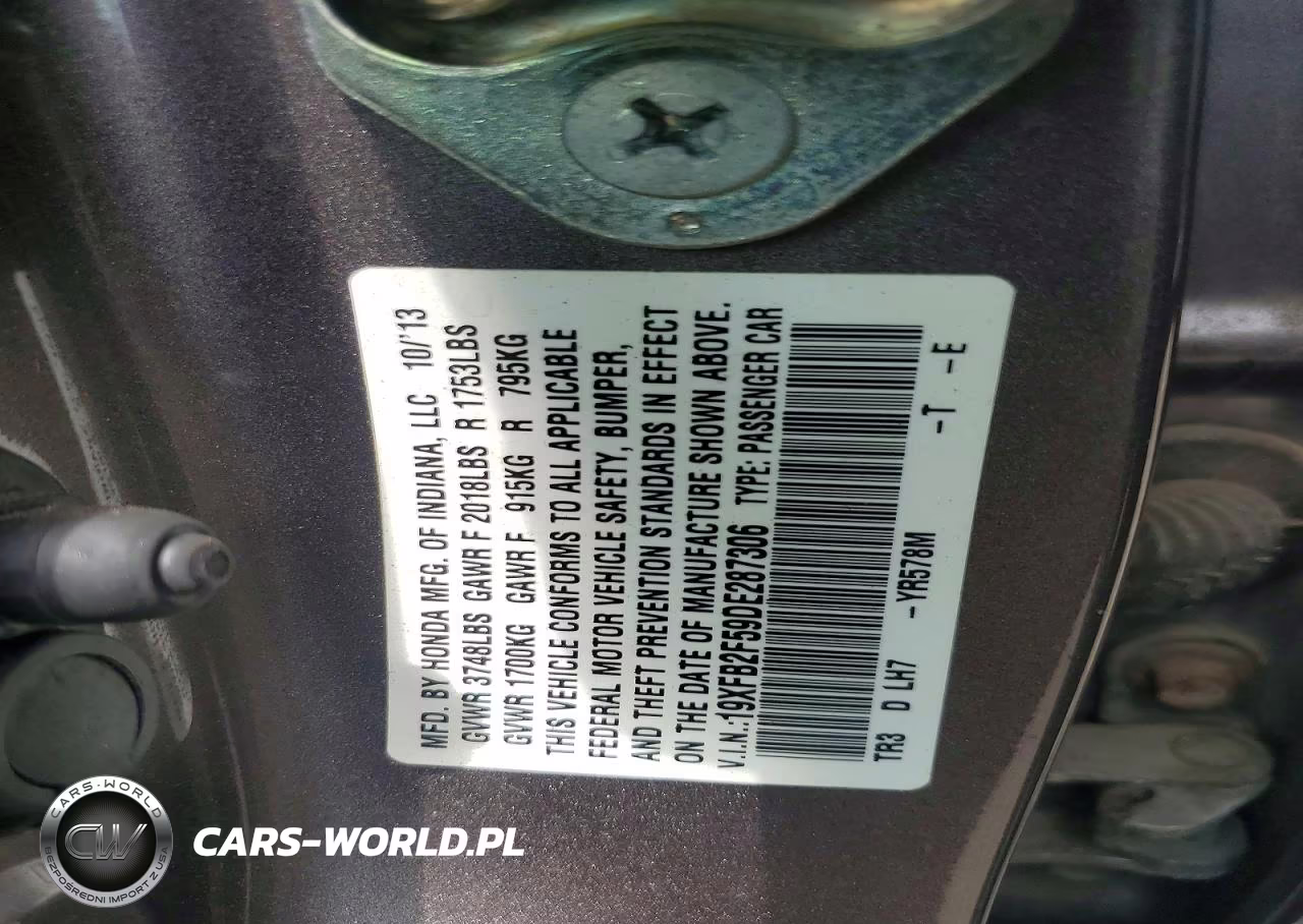 2013 Honda Civic Lx VIN:19XFB2F59DE287306 - 12