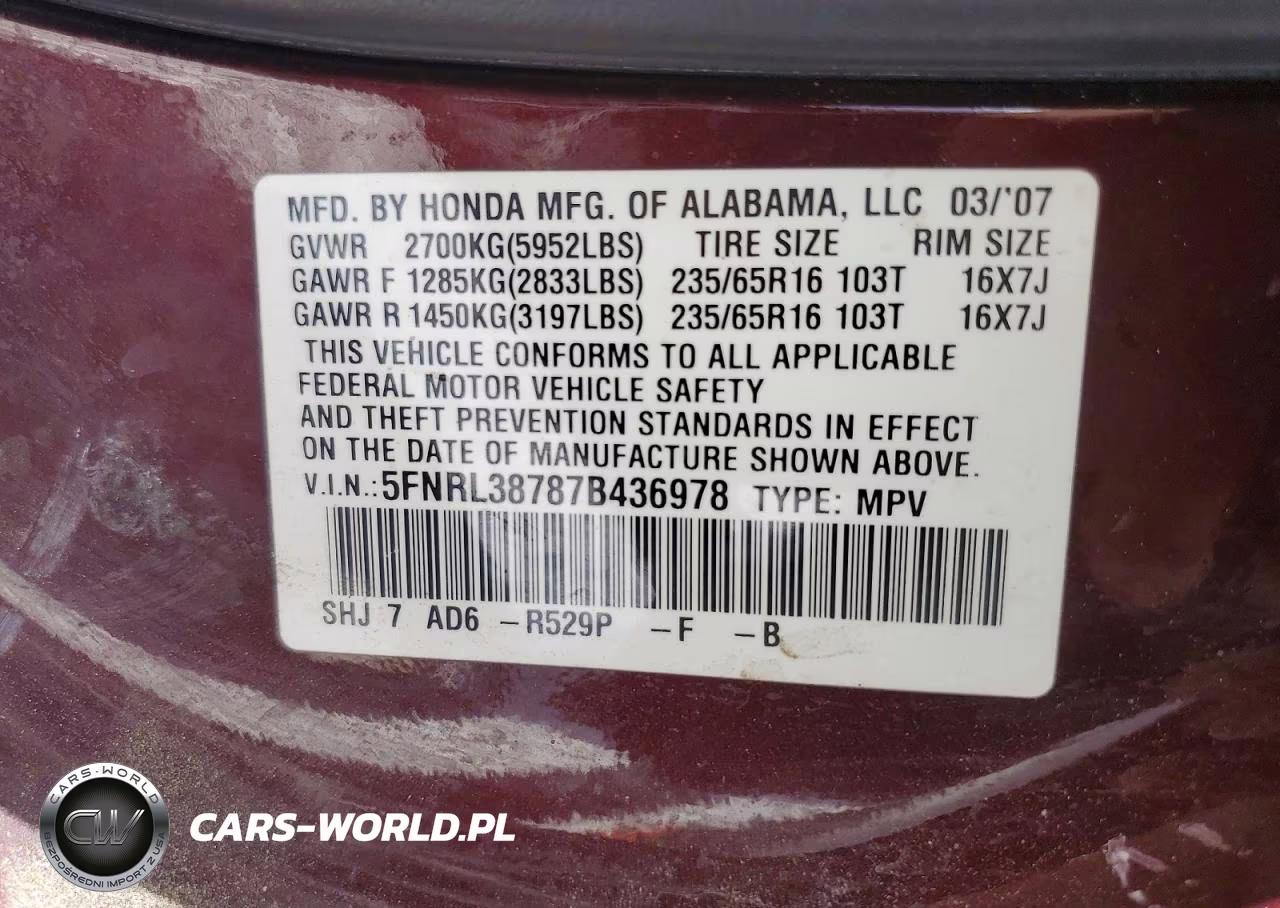 2007 Honda Odyssey Exl VIN:5FNRL38787B436978 - 12