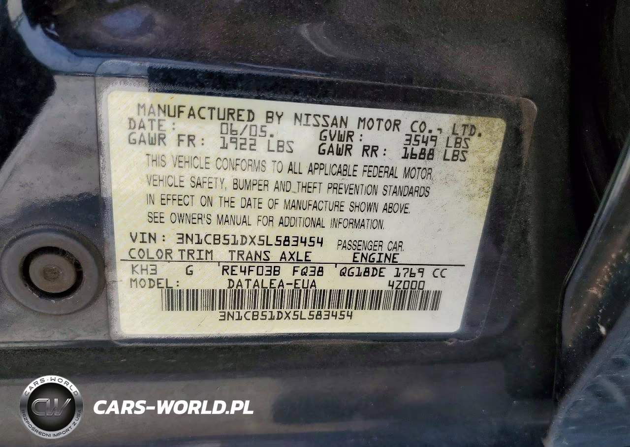 2005 Nissan Sentra 1.8 VIN:3N1CB51DX5L583454 - 12