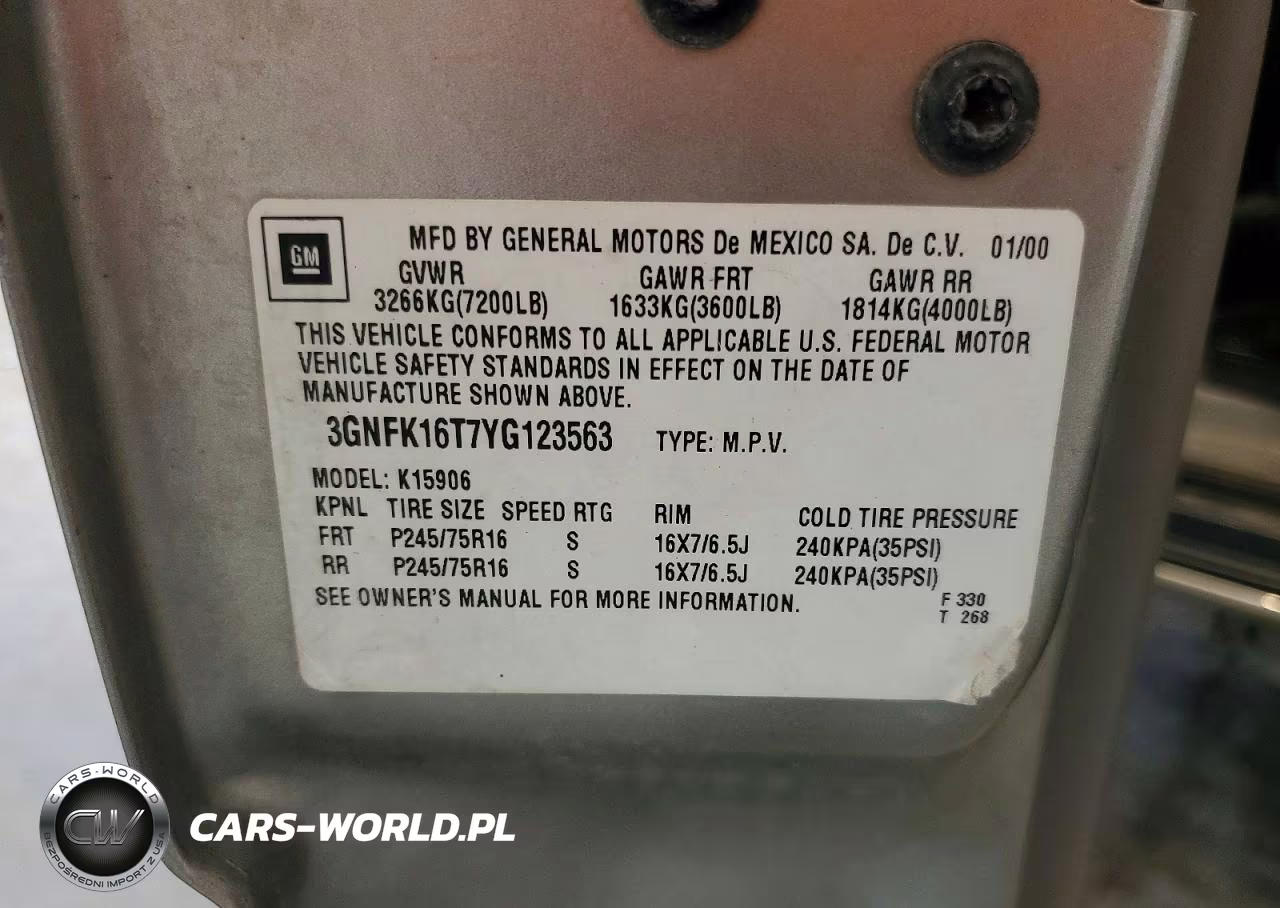 2000 Chevrolet Suburban K1500 VIN:3GNFK16T7YG123563 - 13