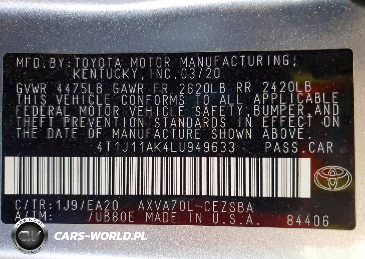 2020 Toyota Camry Se VIN:4T1J11AK4LU949633 - 12
