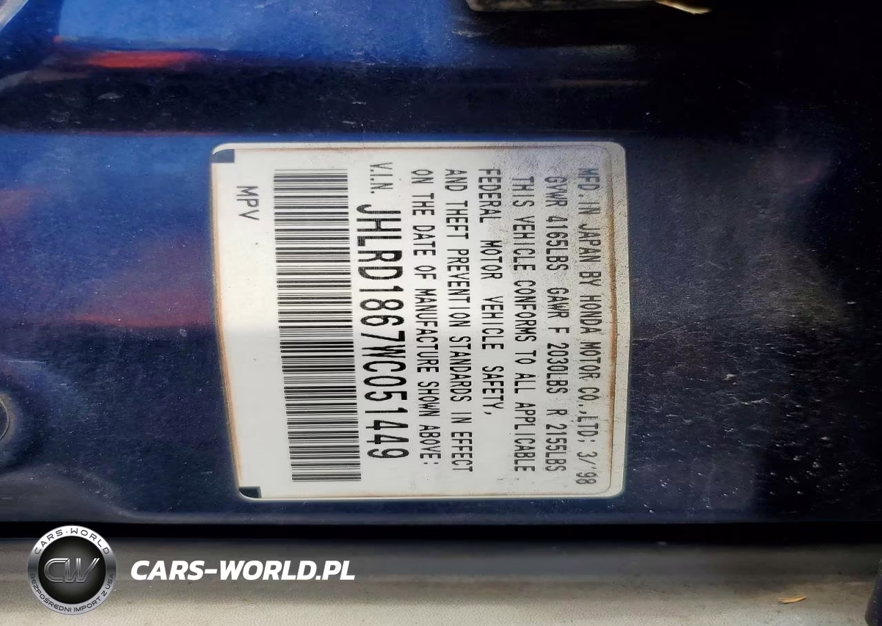 1998 Honda Cr-V Ex VIN:JHLRD1867WC051449 - 13