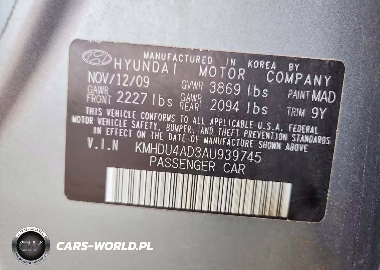 2010 Hyundai Elantra Gls VIN:KMHDU4AD3AU939745 - 12