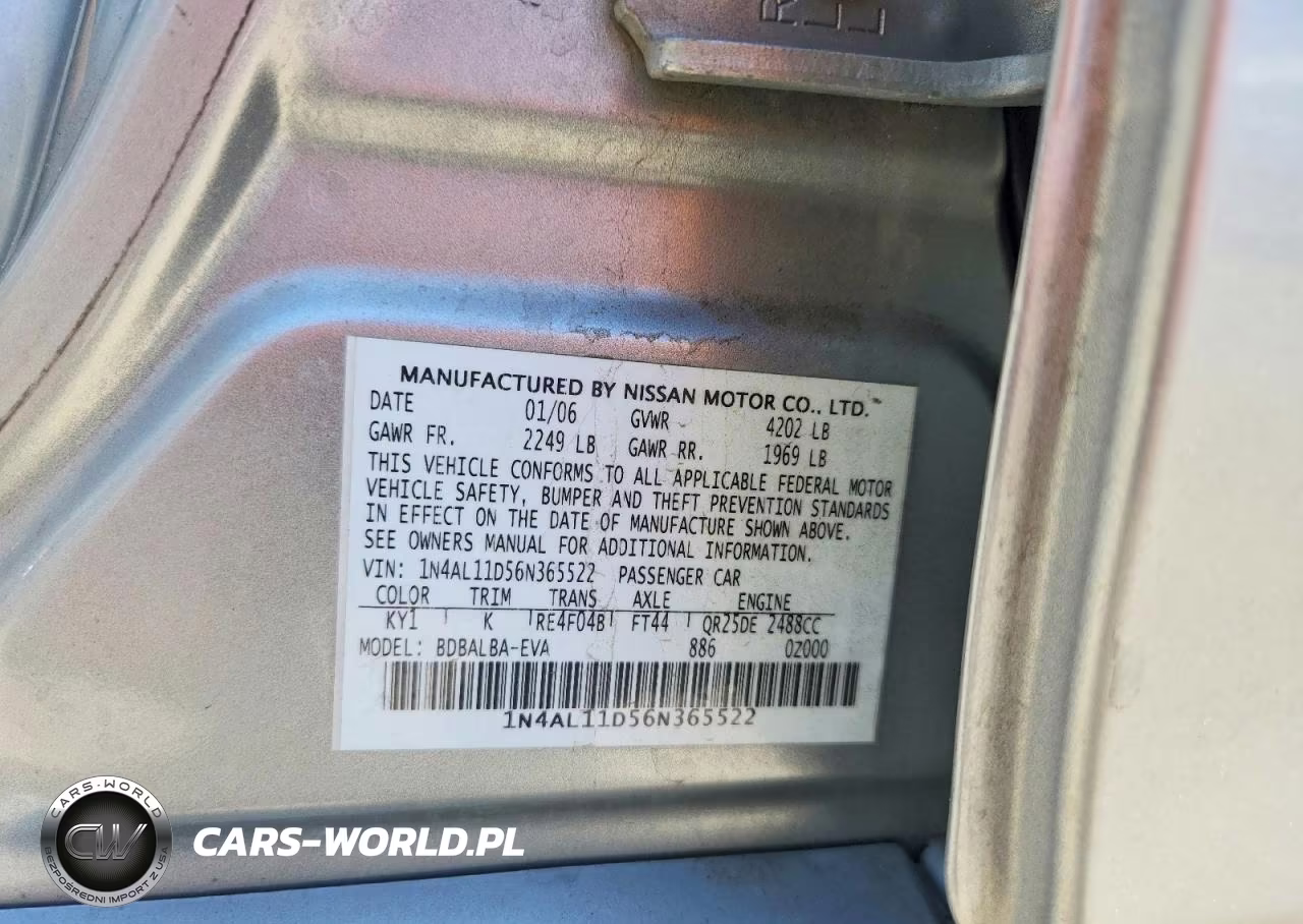 2006 Nissan Altima 2.5 VIN:1N4AL11D56N365522 - 12