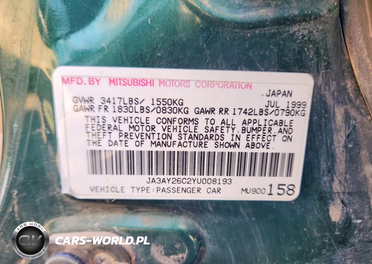 2000 Mitsubishi Mirage De VIN:JA3AY26C2YU008193 - 12