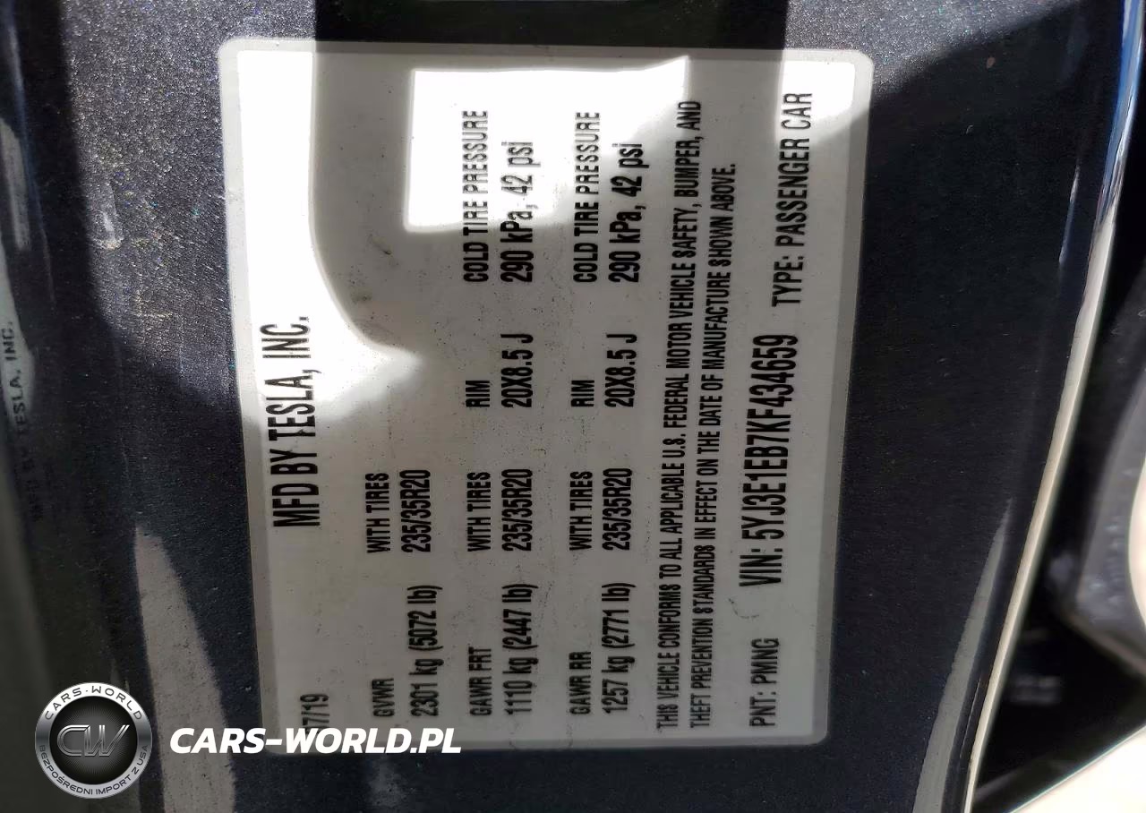 2019 Tesla Model 3 VIN:5YJ3E1EB7KF434659 - 12