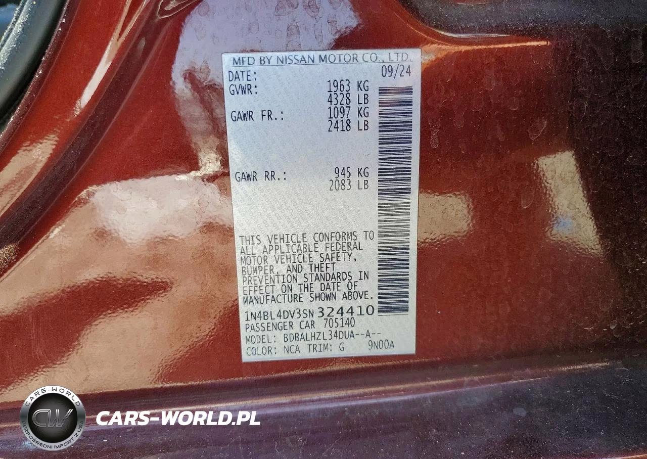 2025 Nissan Altima Sv VIN:1N4BL4DV3SN324410 - 12