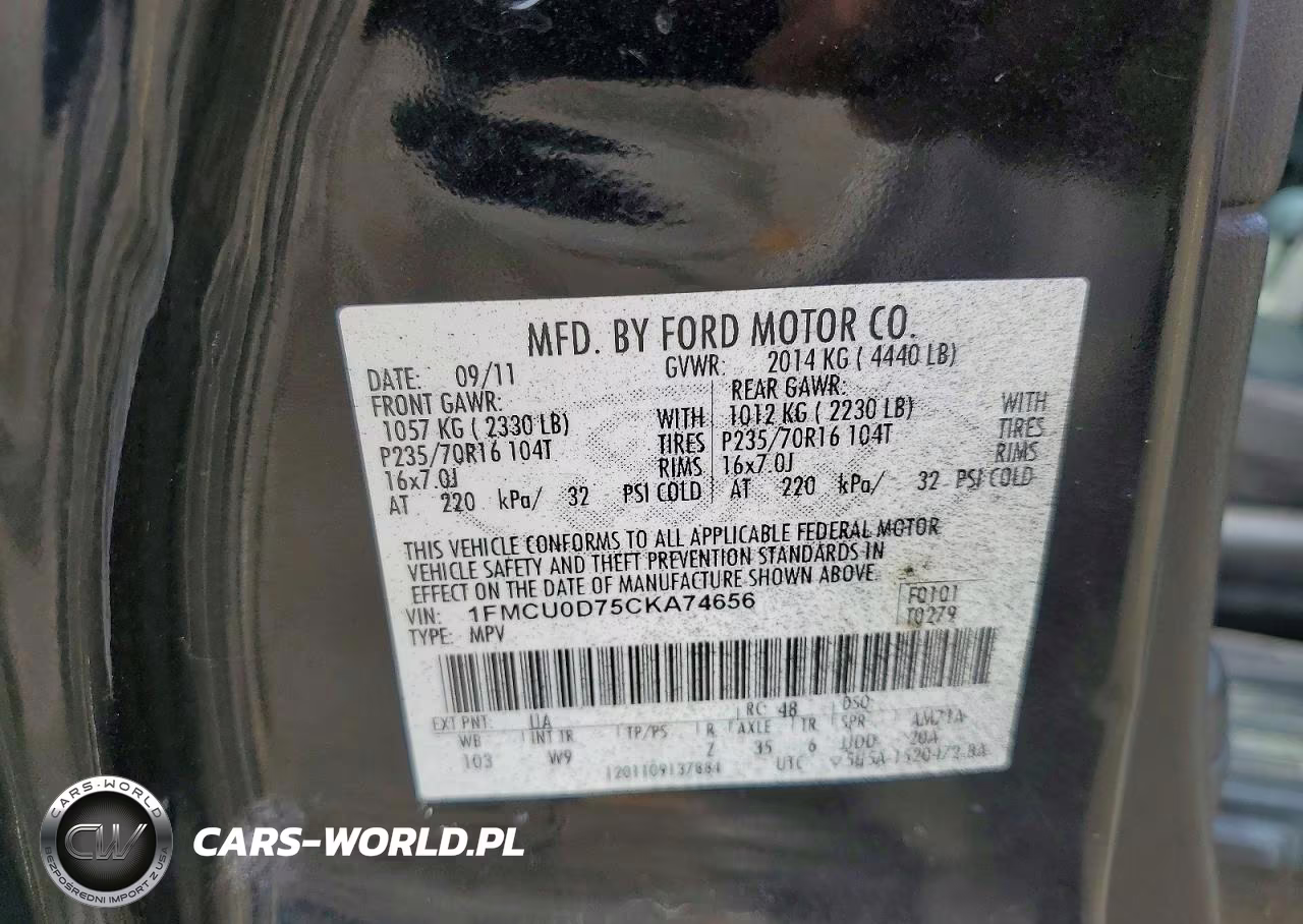 2012 Ford Escape Xlt VIN:1FMCU0D75CKA74656 - 13