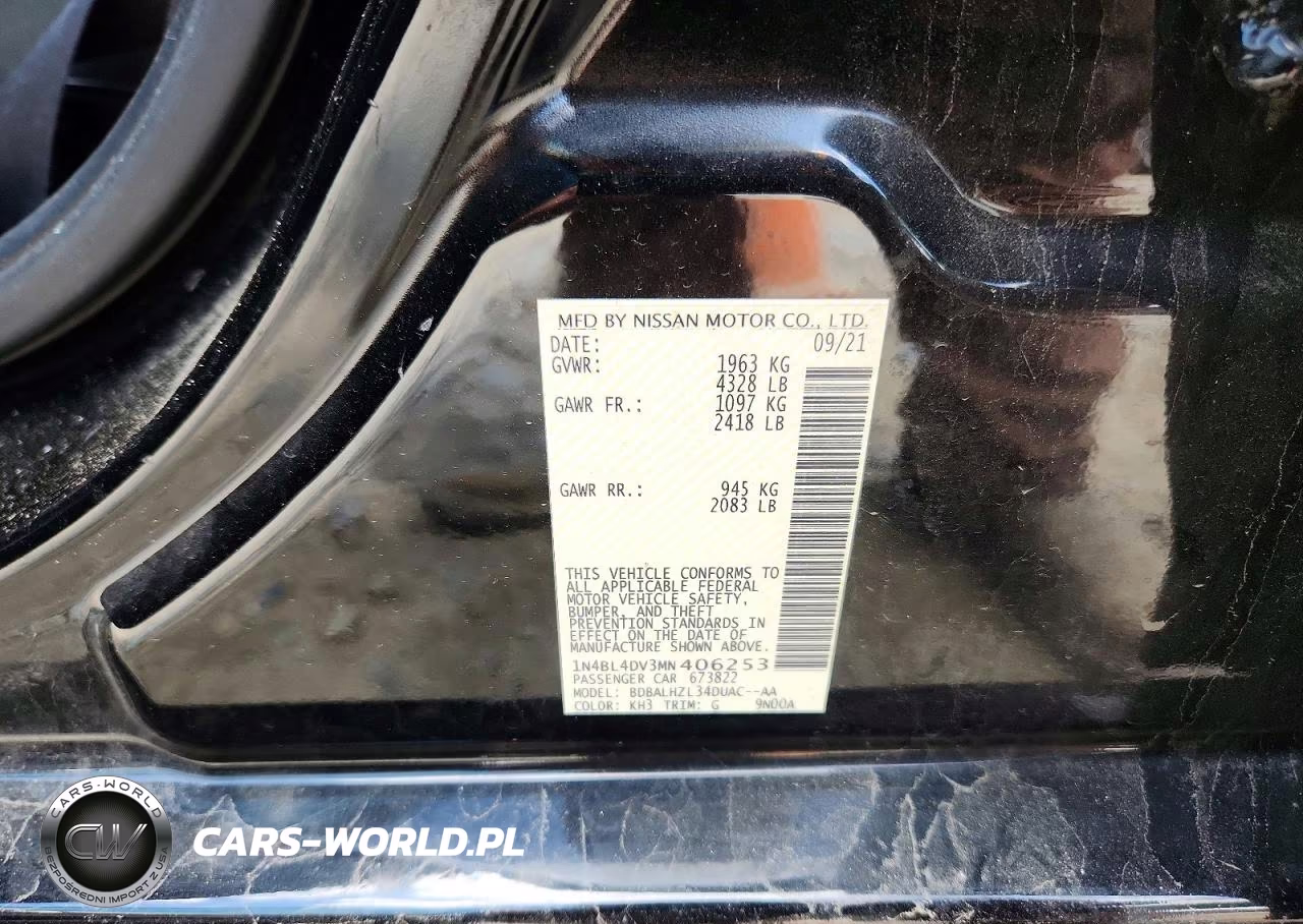 2021 Nissan Altima Sv VIN:1N4BL4DV3MN406253 - 12