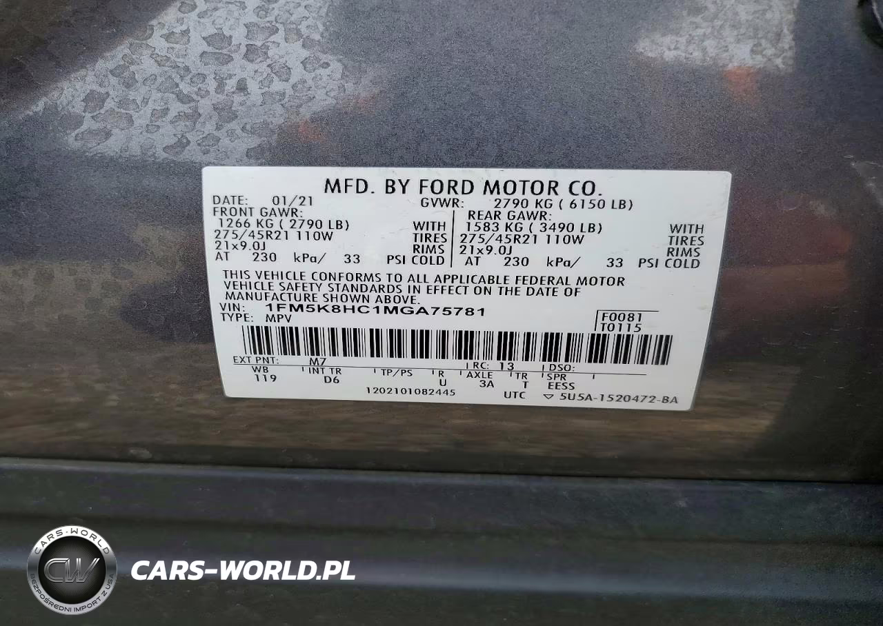 2021 Ford Explorer Platinum VIN:1FM5K8HC1MGA75781 - 13