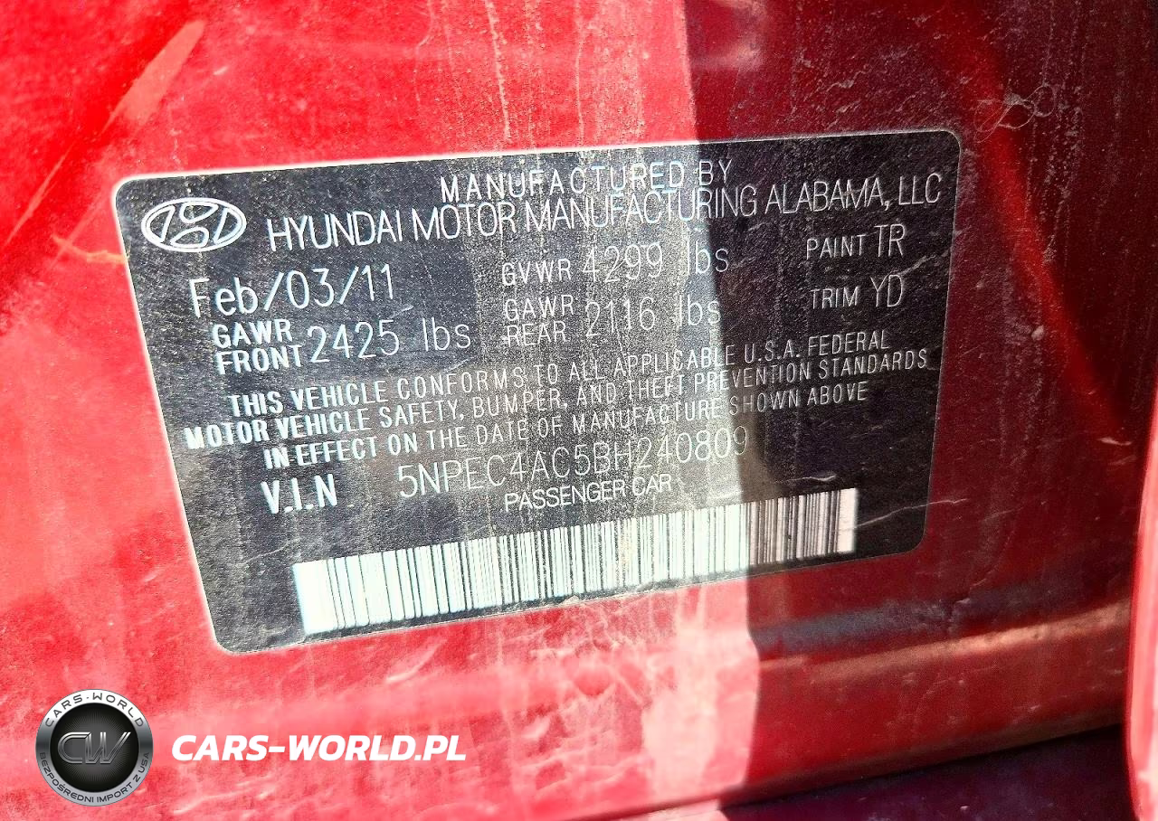 2011 Hyundai Sonata VIN:5NPEC4AC5BH240809 - 12